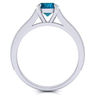 1 1/2 Carat Diamond Engagement Ring With 1 Carat Blue Diamond Center In 14K White Gold. Amazing Gorgeous Blue Diamond Ring!