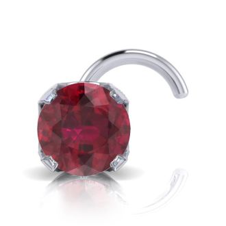 0.03ct 2mm Ruby Nose Ring In 14K White Gold