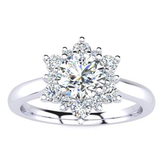 1 1/2 Carat Round Shape Halo Diamond Engagement Ring In 14K White Gold
