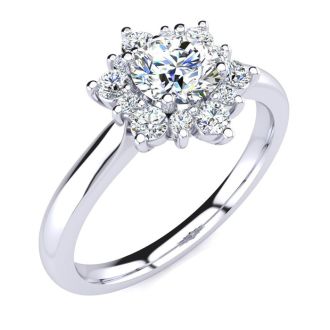 1 1/2 Carat Round Shape Halo Diamond Engagement Ring In 14K White Gold