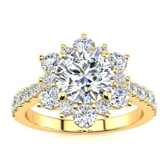 1 Carat Round Shape Halo Diamond Engagement Ring In 14K Yellow Gold