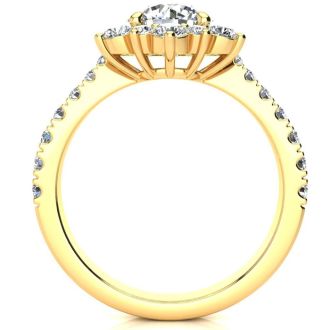 1 Carat Round Shape Halo Diamond Engagement Ring In 14K Yellow Gold