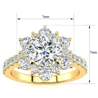 1 Carat Round Shape Halo Diamond Engagement Ring In 14K Yellow Gold