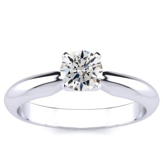 Round Engagement Rings, 1/2 Carat Round Diamond Solitaire Ring Crafted In 14K White Gold