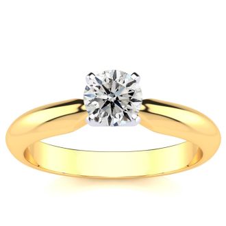 Round Engagement Rings, 1/2 Carat Round Diamond Solitaire Ring Crafted In 14K Yellow Gold