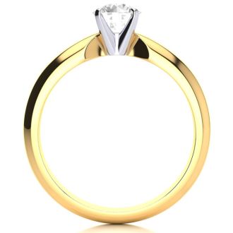 Round Engagement Rings, 1/2 Carat Round Diamond Solitaire Ring Crafted In 14K Yellow Gold