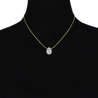 1/2 Carat Pear Shape Halo Diamond Necklace In 14K Yellow Gold