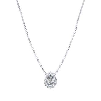 1/4 Carat Pear Shape Halo Diamond Necklace In 14K White Gold