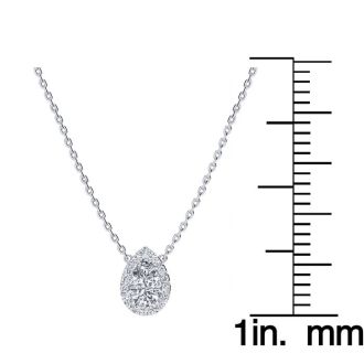 1/4 Carat Pear Shape Halo Diamond Necklace In 14K White Gold