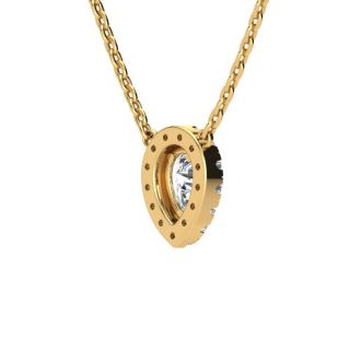 1/4 Carat Pear Shape Halo Diamond Necklace In 14K Yellow Gold