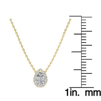 1/4 Carat Pear Shape Halo Diamond Necklace In 14K Yellow Gold