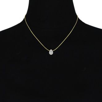 1/4 Carat Pear Shape Halo Diamond Necklace In 14K Yellow Gold