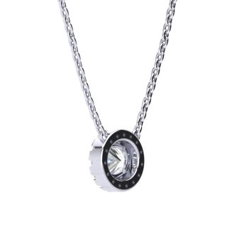 1/2 Carat Oval Shape Halo Diamond Necklace In 14K White Gold