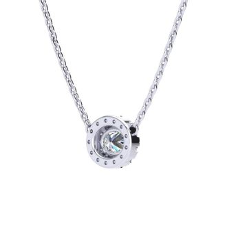 1/4 Carat Oval Shape Halo Diamond Necklace In 14K White Gold