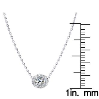 1/4 Carat Oval Shape Halo Diamond Necklace In 14K White Gold