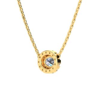 1/4 Carat Oval Shape Halo Diamond Necklace In 14K Yellow Gold