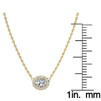 1/4 Carat Oval Shape Halo Diamond Necklace In 14K Yellow Gold