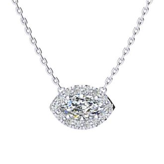 1/2 Carat Marquise Shape Halo Diamond Necklace In 14K White Gold