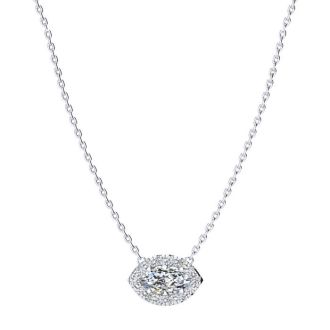 1/2 Carat Marquise Shape Halo Diamond Necklace In 14K White Gold