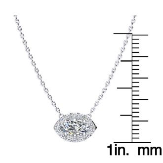 1/2 Carat Marquise Shape Halo Diamond Necklace In 14K White Gold