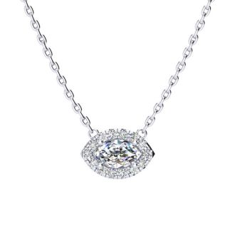 1/3 Carat Marquise Shape Halo Diamond Necklace In 14K White Gold