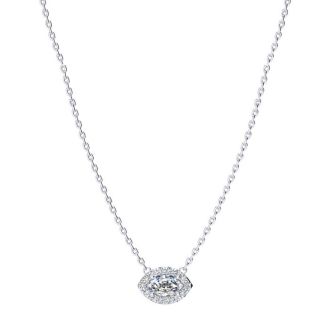 1/3 Carat Marquise Shape Halo Diamond Necklace In 14K White Gold