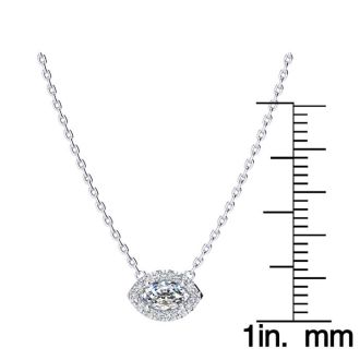 1/3 Carat Marquise Shape Halo Diamond Necklace In 14K White Gold