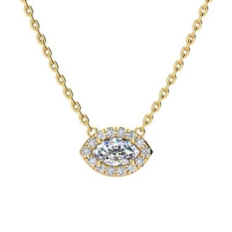 1/3 Carat Marquise Shape Halo Diamond Necklace In 14K Yellow Gold