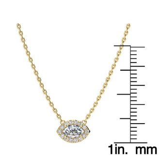 1/3 Carat Marquise Shape Halo Diamond Necklace In 14K Yellow Gold