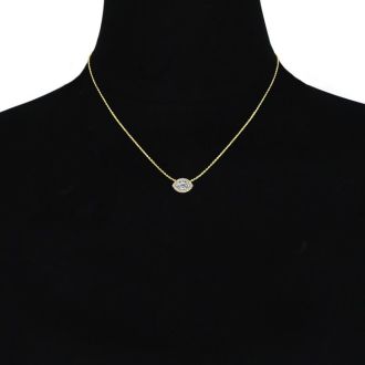 1/3 Carat Marquise Shape Halo Diamond Necklace In 14K Yellow Gold