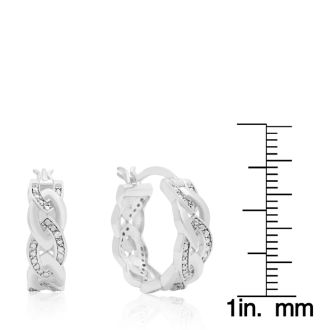 Elegant Diamond Hoop Earrings, Rhodium Plated Overlay, 3/4 Inch
