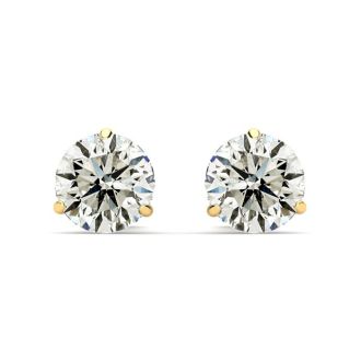 1 1/2 Carat Colorless Diamond Stud Earrings in 14 Karat Yellow Gold Martini Setting