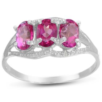 1 1/2ct Pink Topaz and Diamond Ring in Sterling Silver, Size 7 and 8 Left!