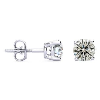 1.10 Carat Colorless Diamond Stud Earrings In Solid 14 Karat White Gold, Fine Basket Settings