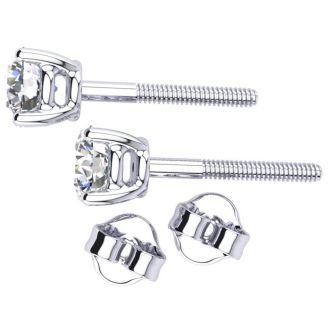 1.10 Carat Colorless Diamond Stud Earrings In Solid 14 Karat White Gold, Fine Basket Settings