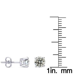 1.10 Carat Colorless Diamond Stud Earrings In Solid 14 Karat White Gold, Fine Basket Settings