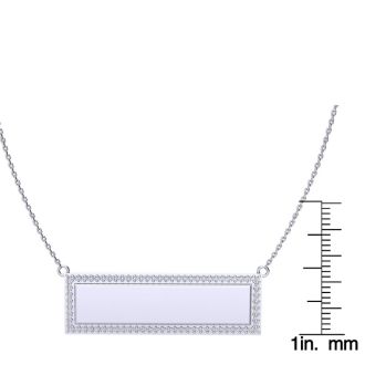 14K White Gold .38ct Diamond Bar Necklace With Free Custom Engraving, 18 Inches