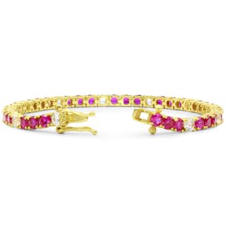 12 Carat Created Ruby and Diamond White Sapphire Tennis Bracelet In 14K Yellow Gold Over Sterling Silver, 7 Inches