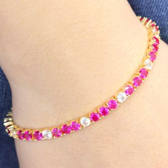 12 Carat Created Ruby and Diamond White Sapphire Tennis Bracelet In 14K Yellow Gold Over Sterling Silver, 7 Inches