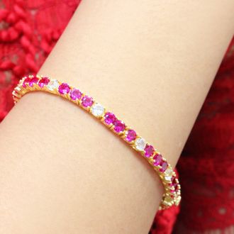 12 Carat Created Ruby and Diamond White Sapphire Tennis Bracelet In 14K Yellow Gold Over Sterling Silver, 7 Inches