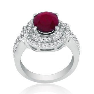 Eye-Catching 4.12ct Oval Ruby and Diamond Ring in 14k White Gold