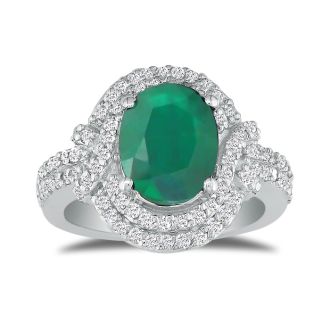 Eye-Catching 4.12ct Oval Emerald and Diamond Ring in 14k White Gold