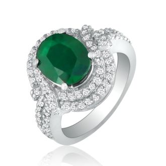 Eye-Catching 4.12ct Oval Emerald and Diamond Ring in 14k White Gold