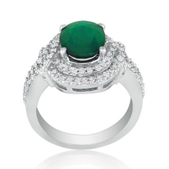 Eye-Catching 4.12ct Oval Emerald and Diamond Ring in 14k White Gold