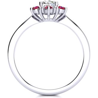 1 1/2 Carat Round Shape Flower Halo Ruby and Diamond Engagement Ring In 14K White Gold