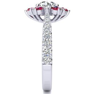 2 Carat Round Shape Flower Halo Ruby and Diamond Engagement Ring In 14K White Gold