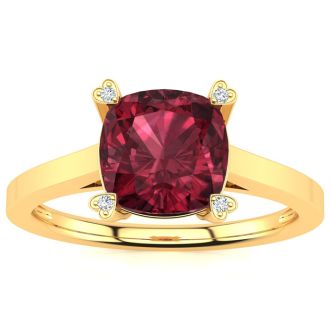 Garnet Ring: Garnet Jewelry: 2ct Cushion Cut Garnet and Diamond Ring in 10K Yellow Gold