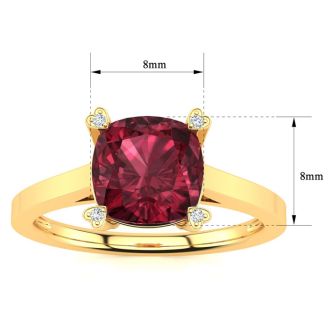 Garnet Ring: Garnet Jewelry: 2ct Cushion Cut Garnet and Diamond Ring in 10K Yellow Gold