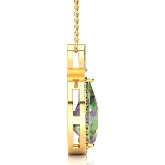3-1/2 Carat Pear Shape Mystic Topaz Necklace With Diamonds In 10 Karat Yellow Gold, 18 Inches