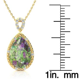 3-1/2 Carat Pear Shape Mystic Topaz Necklace With Diamonds In 10 Karat Yellow Gold, 18 Inches